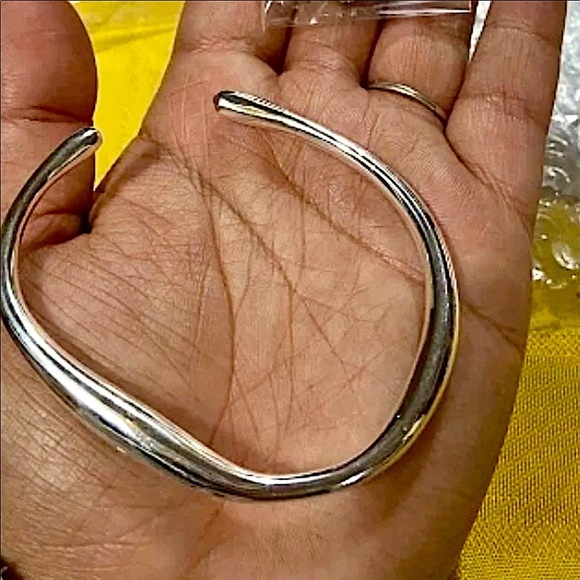 Sterling Silver Irregular Bangle Cuff Bracelet Geometric - Picture 12 of 15